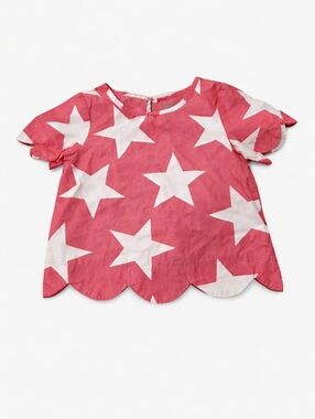 OshKosh Girls Red Star Print Top Scalloped Hem Short Sleeve Patriotic July 4th
